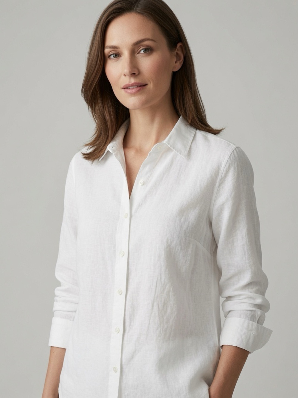Talbots Crisp White Linen Button-Front Shirt